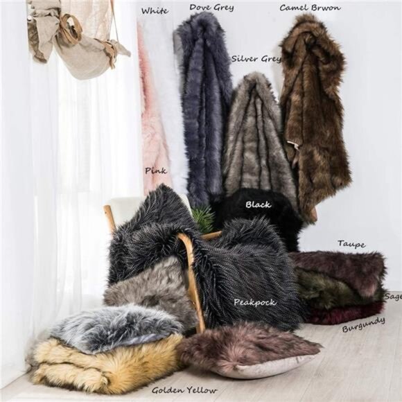 Luxury Plush Faux Fur Throw Blanket, Long Pile Brown with Black Tipped Blanket - Picture 7 of 8